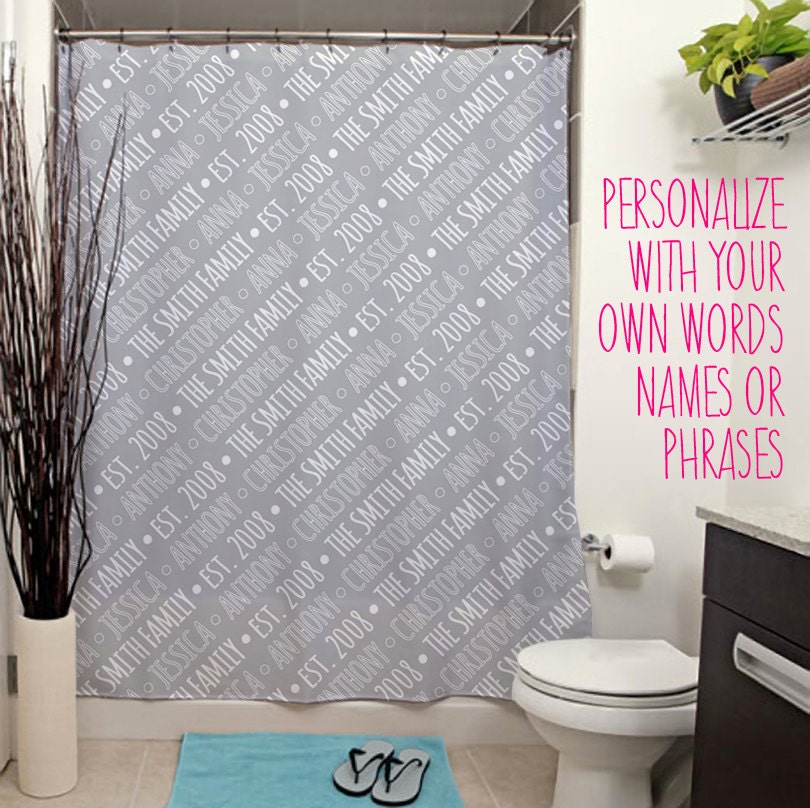 Personalized Typography Shower Curtain. 14 Colors Available.