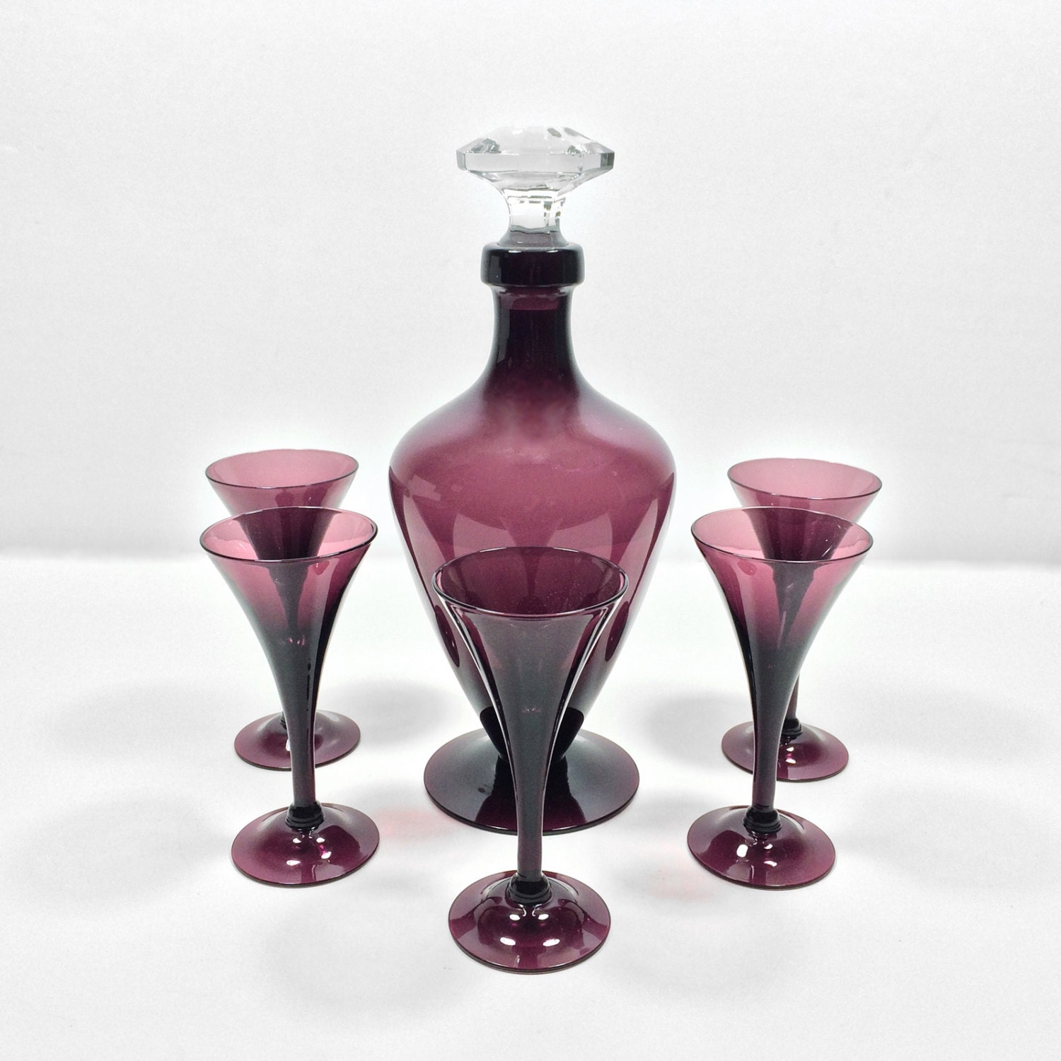 Vintage Cambridge Purple Amethyst Decanter Set with Five