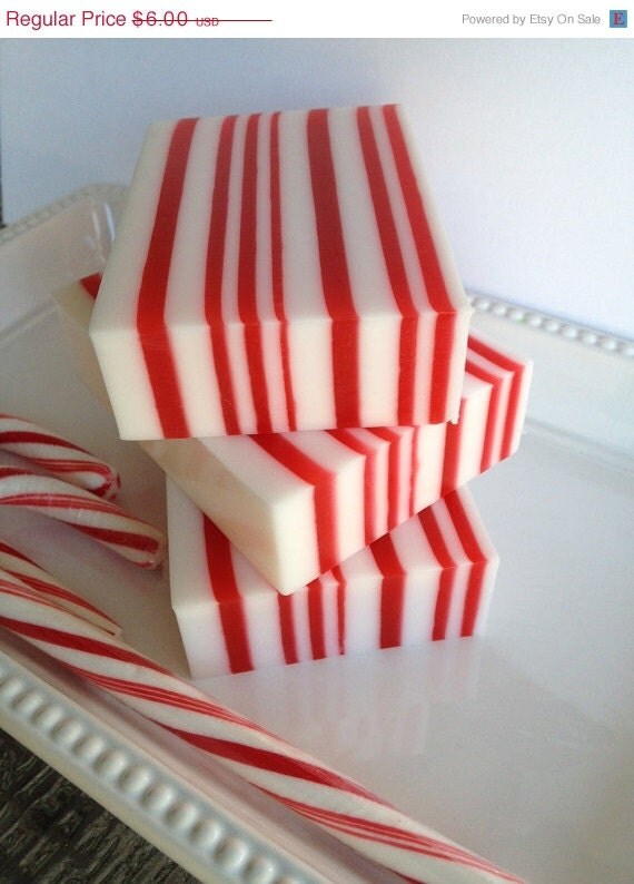 JUNE SALE Candy Cane Soap christmas soap by SeasideSoapKitchen