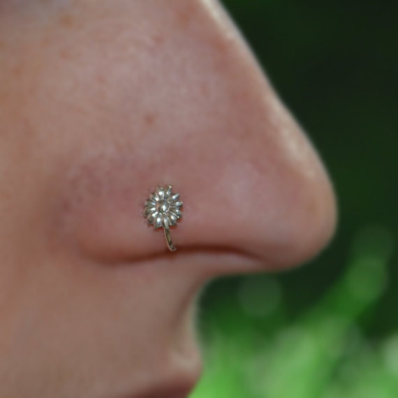 6mm Flower Nose Ring - Silver Nose Hoop - Rook Piercing - Cartilage Earring - Tragus Earring - Daith Ring - Helix Hoop - Nose Piercing 18g