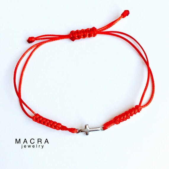 Red String bracelet with Stainless steel cross charm. Red