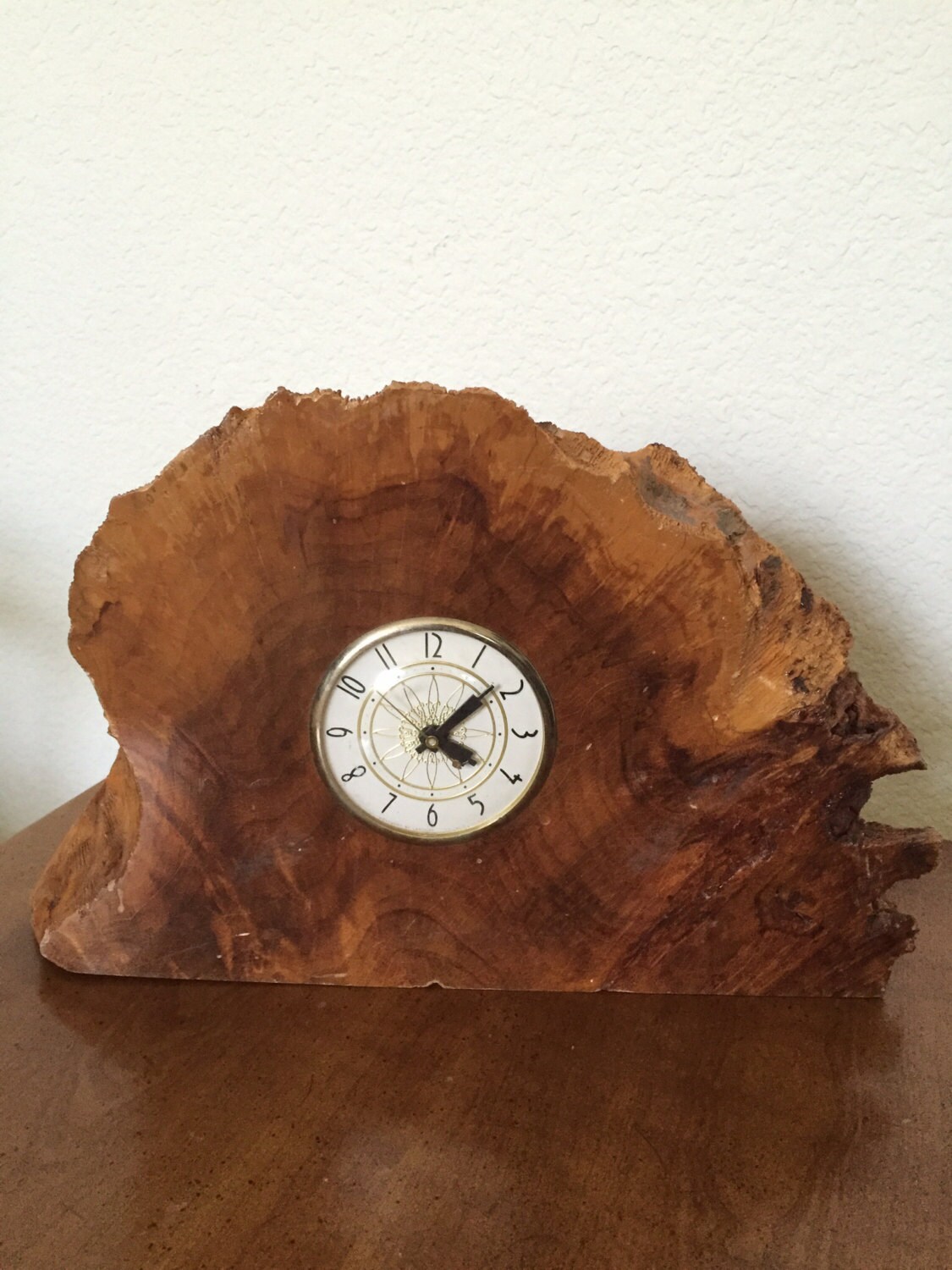 Great Burl Wood Mantel Clock Electric