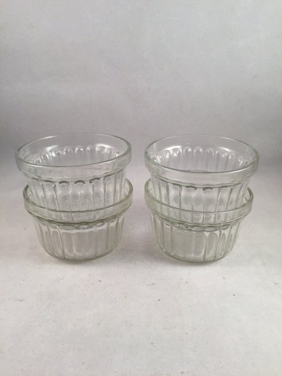 Vintage Clear Glass 6 Ounce Custard Bowls Set of 4