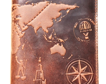 Huge Premium Leather Passport Cover Avia Case " 7 Wonders of World 3d Print " Size 210mm by 175mm.Free USA shipping!