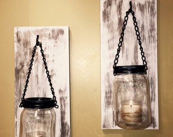 Hillbilly Mason Jar Sconces, rustic, wall sconces, shabby chic candles, country decor, farmhouse decor, mason jar sconce, mason jar decor