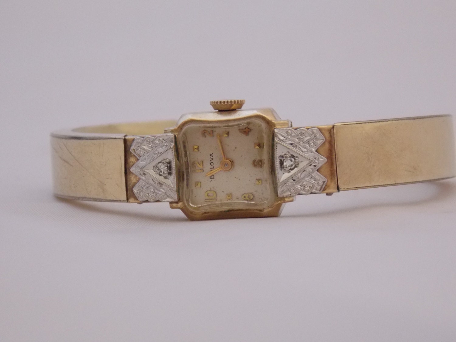Rare 1957 Bulova American Girl 10k Gold Filled and Diamond Bracelet Watch Haute Juice