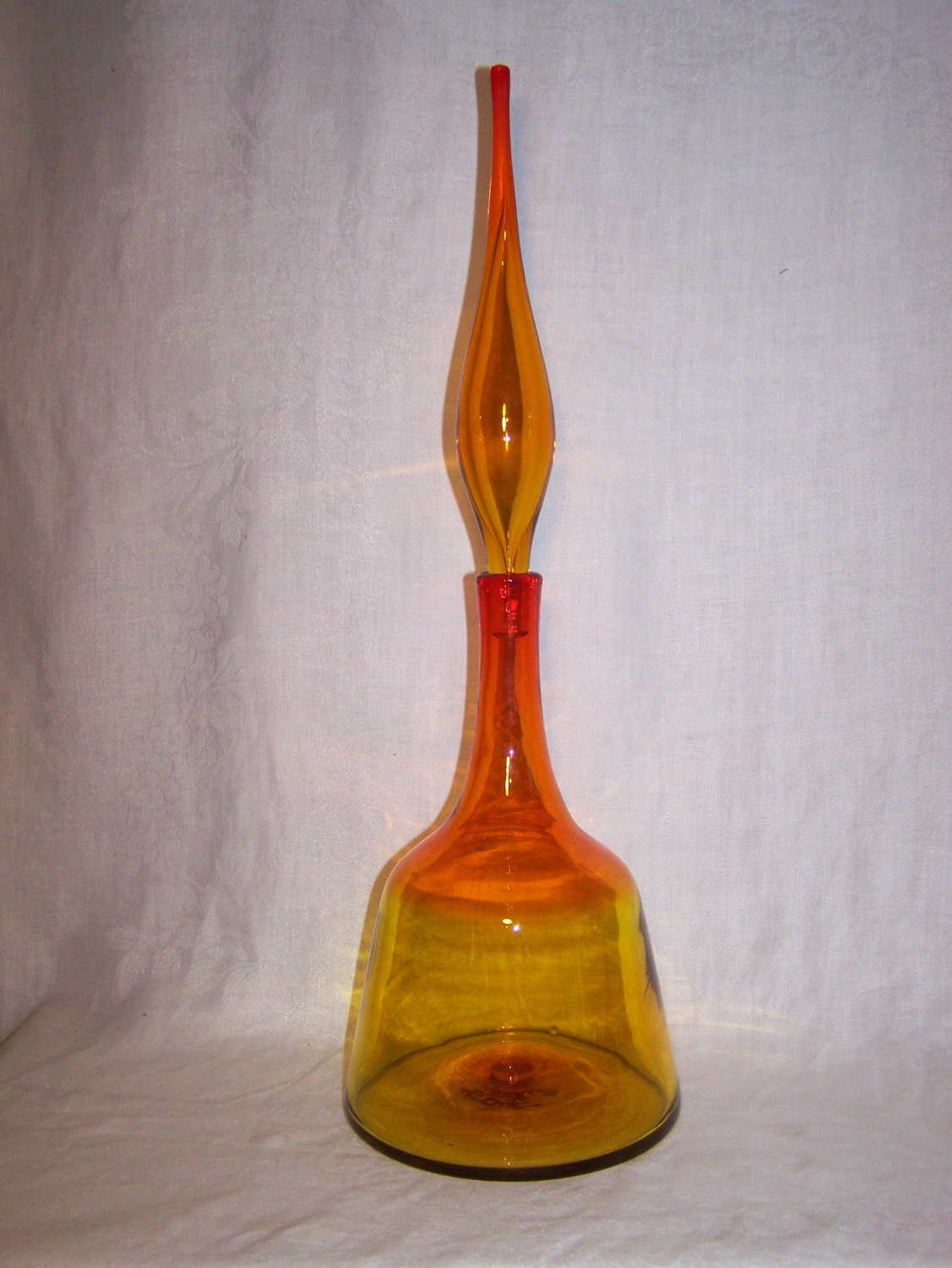 ON SALE Signed Blenko Tangerine Amberina Bell Decanter