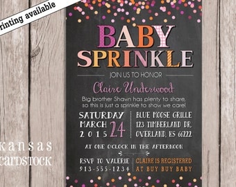 Baby Sprinkle Invitation Girl Chalkboard Invite purple orange
