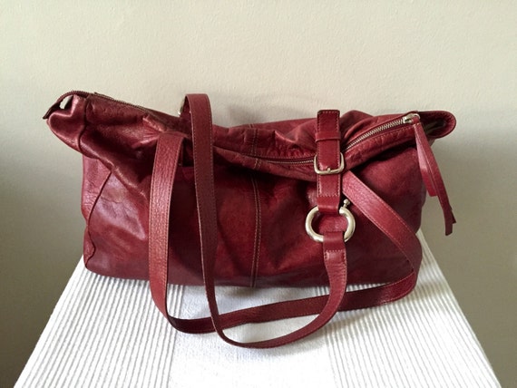 Vintage Italian Francesco Biasia Red Genuine Leather Hobo