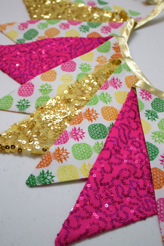 Pineapple Gold Pink Sequin Glitter Fabrics Bunting Pennant