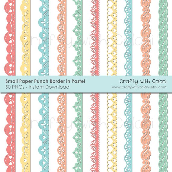 Items similar to Pastel Paper Punch Digital Borders, Paper Punch Border