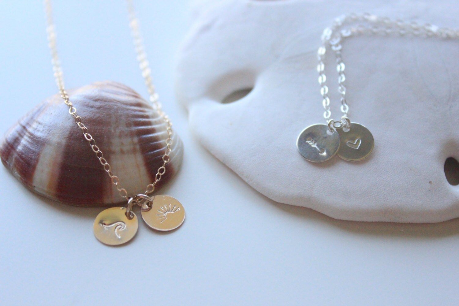 Multiple Charm Stamped Necklace 14k Gold fill or Sterling