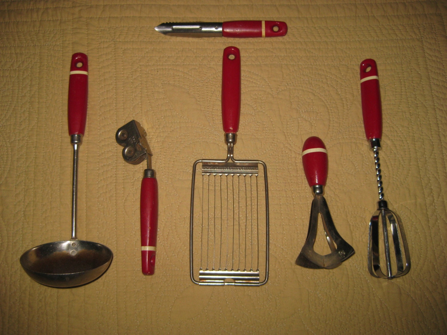 6 Vintage EKCO Red Handled Kitchen Utensils