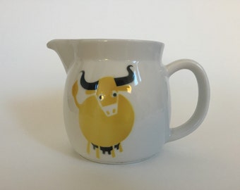 Arabia Finland Mid Century Modern Pitcher, Yellow Cow, Bull, Ox, MCM, Kaj Franck