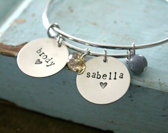 Grandmother Bracelet, Mother Bangle, Mommy Jewelry, Mom Bracelet, Child Name Bracelet, Grandchildren, Birthstone Bangle
