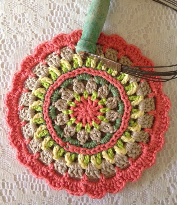Hot Pad/ Trivet 1 Crocheted Multicolored Hot Pad / Trivet