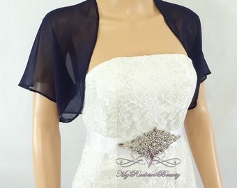Navy Blue Chiffon Jacket, Bridal Bolero, Wedding Bolero Jacket, Chiffon Jacket, Bolero Shrug, Wedding Wrap, Scarf, Bridal Stole SCJ108-NBLUE