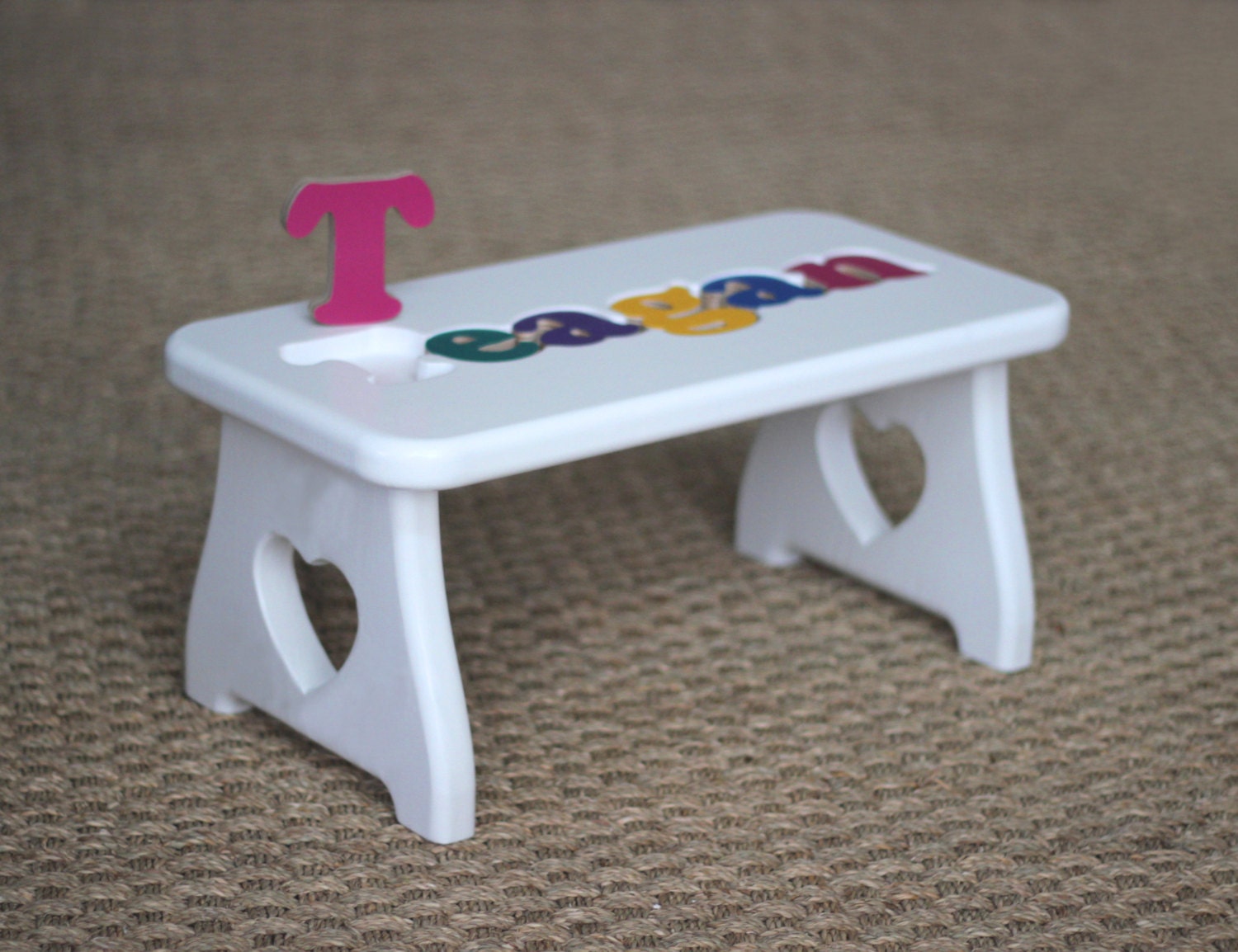 Personalized Puzzle Stool White Heart Step Stool by CraftCarve