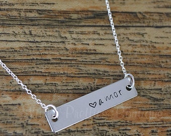 Amor Spanish (Love) Plate Necklace, Hand Stamped, Mother's Necklace, Personalized, Spanish Jewelry