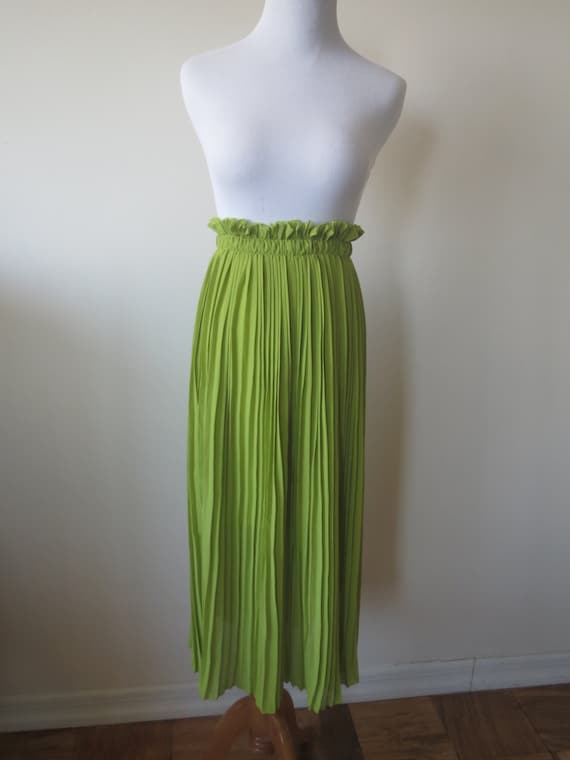 Fine Long Chiffon Pleated Skirt Lime Green Color