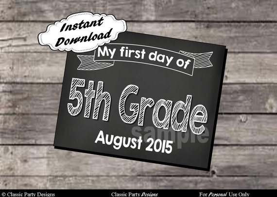 2016 First Day of School 5th Grade Sign Digital Printable