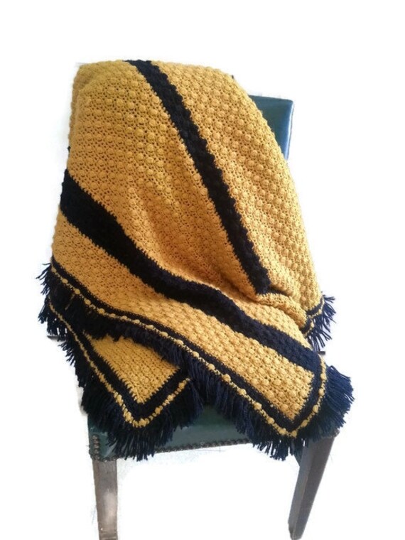 Items similar to Crochet blanket black and gold ,tan mustard,Blanket