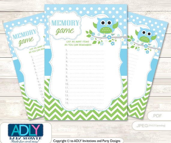 Items similar to Boy Owl Memory Game for Baby Shower ...