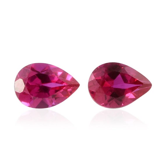 Ruby Loose Synthetic Lab Created Gemstones Set of 2 Pear Cut