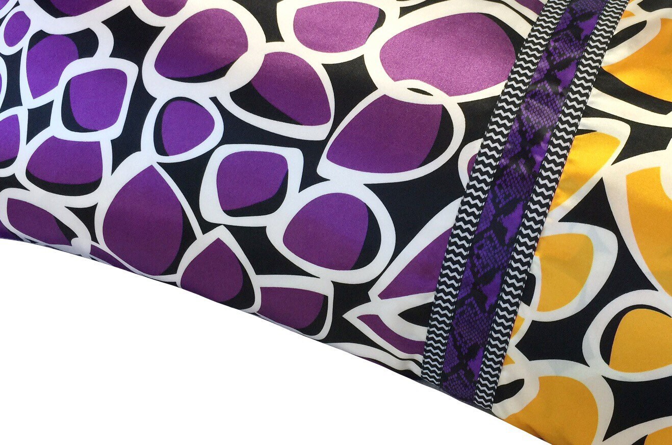 Satin Pillowcase, Mod Geometric, Purple, Gold, Black