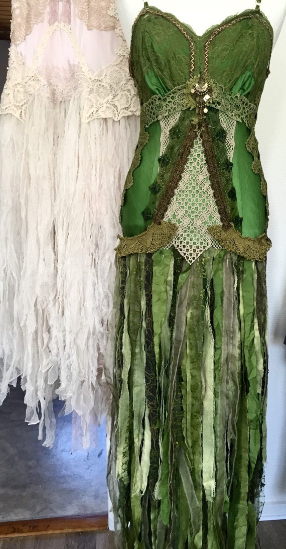 Green goddess dress elven woodland tattered by RAWRAGSbyPK