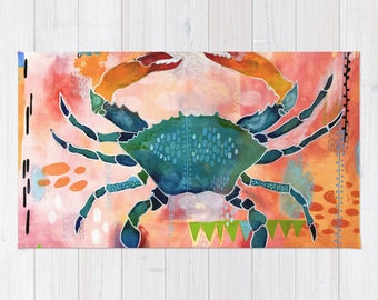 Fun Kitchen Rug with Blue Crab, Multiple Sizes, Great texture