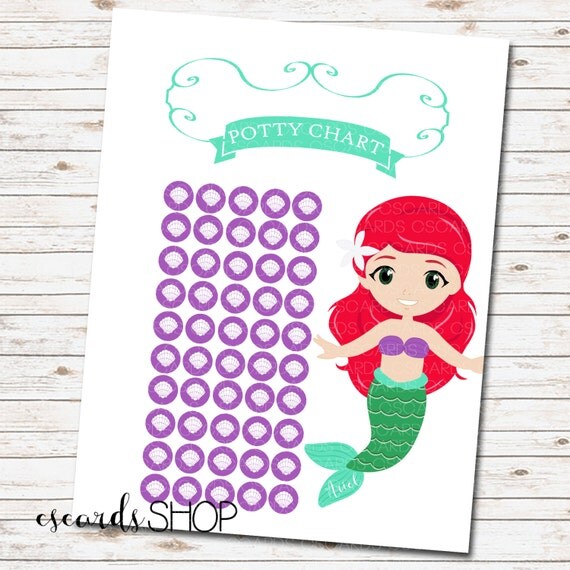 Items similar to Ariel Potty Chart! 50 sticker places for mark off ...