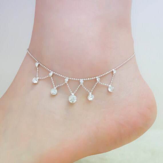 Silver anklet rhinestone anklet ankle bracelet foot