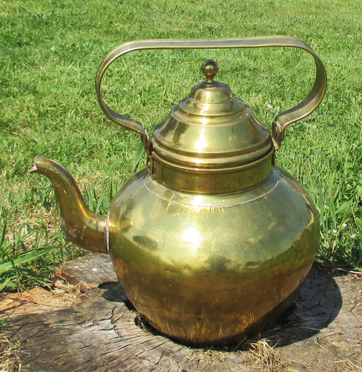 Vintage Large Solid Brass Gooseneck Tea Kettle Lid