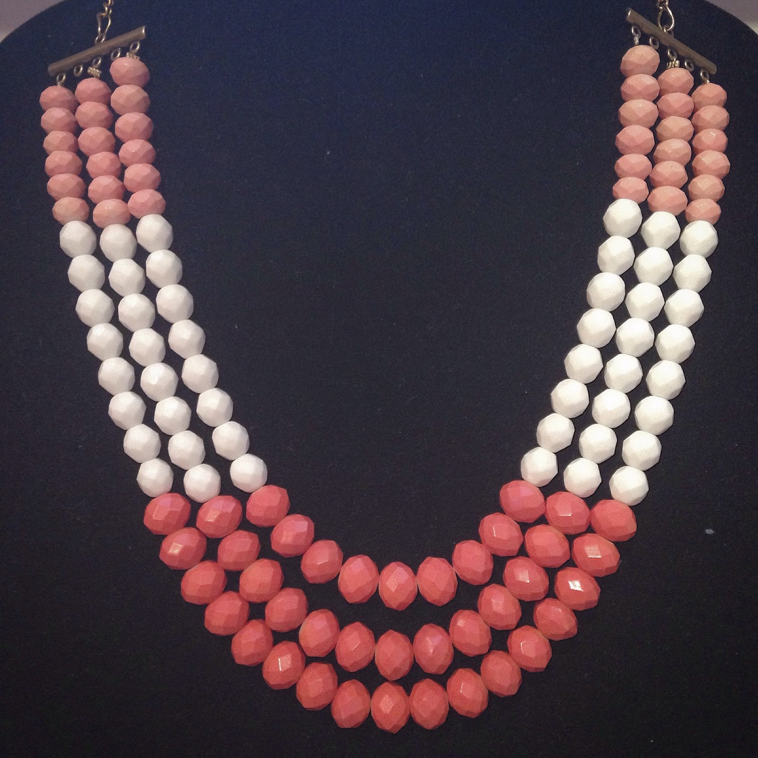 Peach White & Coral Fashion Necklace Color Block Necklace