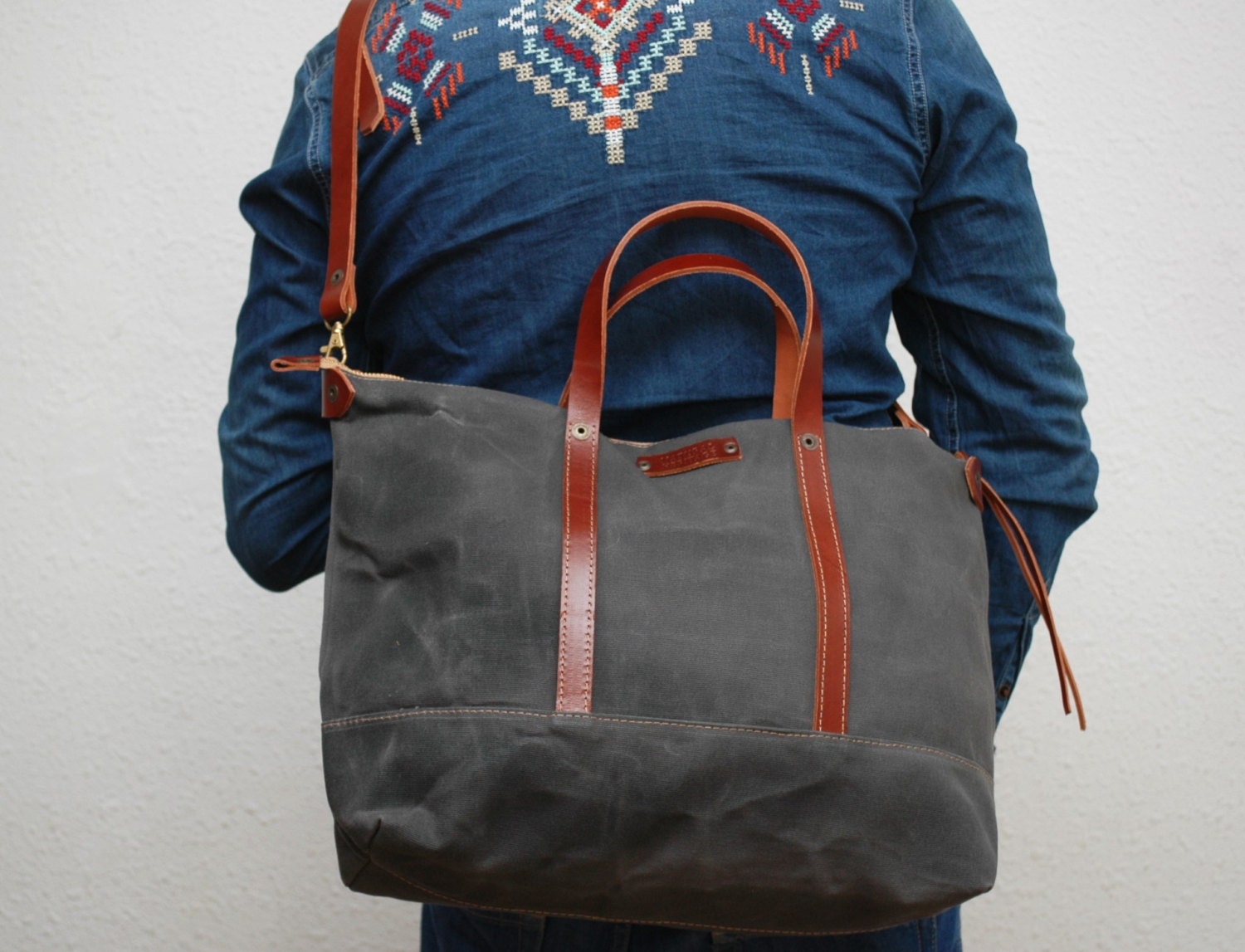 Waxed Cotton Bag Leather Handles