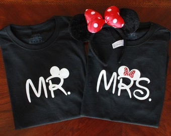 Mr and Mrs Disney Inspired Mickey Minnie Newlywed Shirts Disney Cruise Honeymoon Shirts- Listing is for TWO SHIRTS