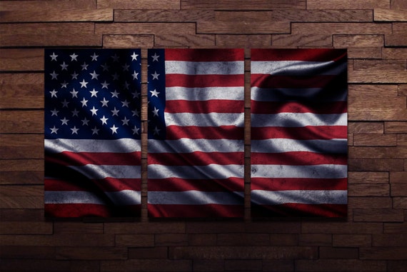 Flag Wall Art Triptych Wave USA American Wall Decor by LuxWallArt