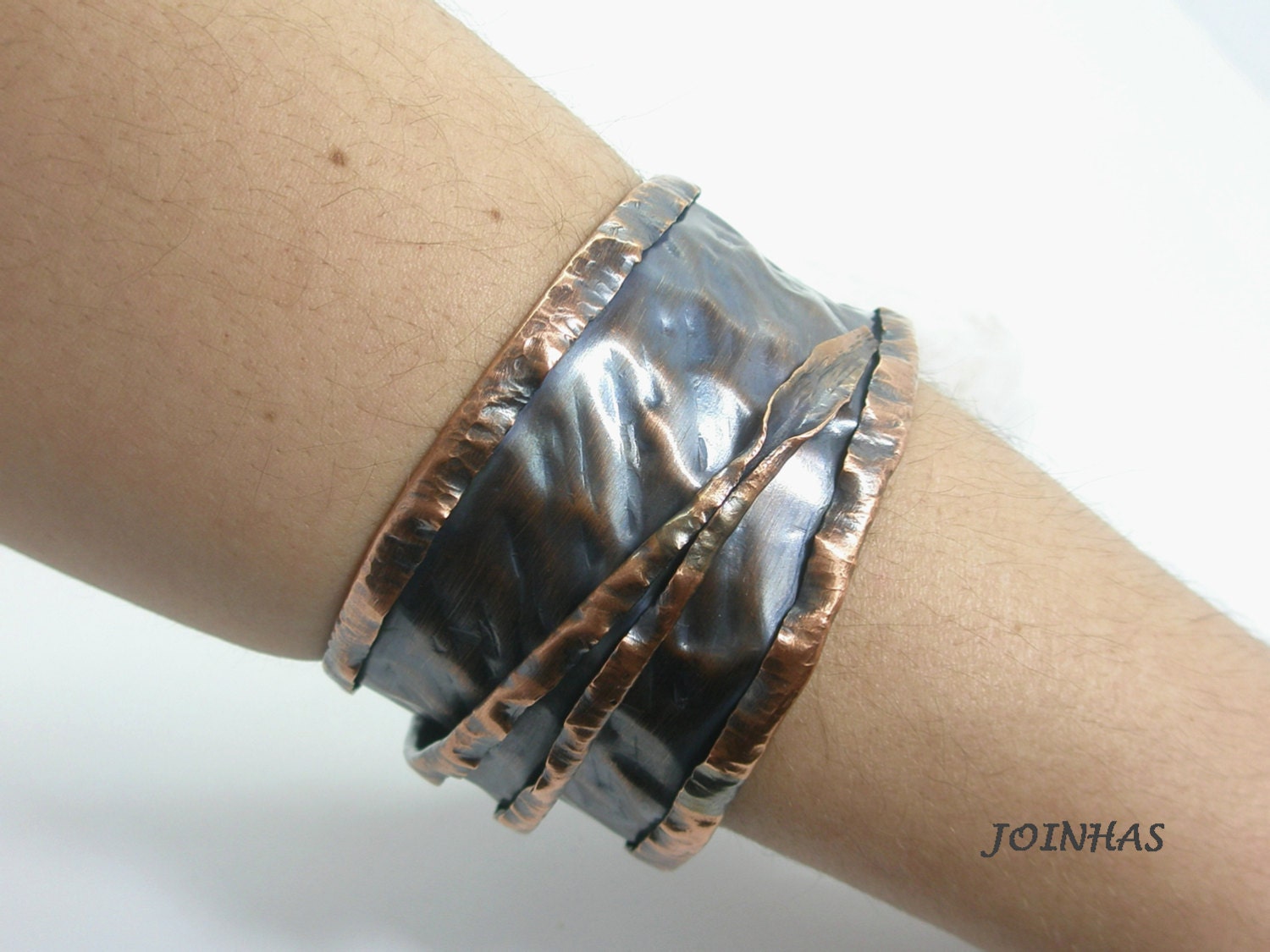 Copper Bracelet Hammered Bracelet Fold Bangle Statement