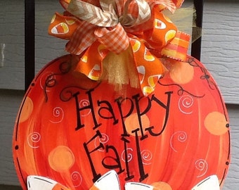 Pumpkin door sign, pumpkin sign, candy corn sign, happy fall y'all sign, fall door sign, fall door hanger, halloween door sign, halloween