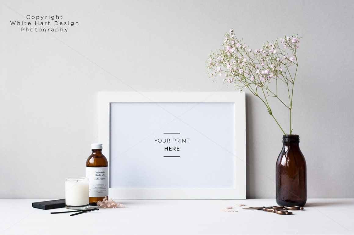 Download Landscape white frame mockup Floral rustic minimal feel
