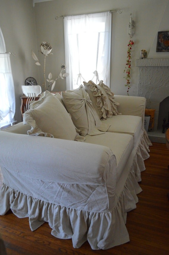 Drop cloth slipcover. Custom slipcover tailor by AlchemyFineLiving