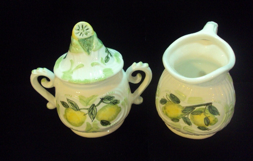 Vintage Creamer and Sugar with Lemon Fruit Motif