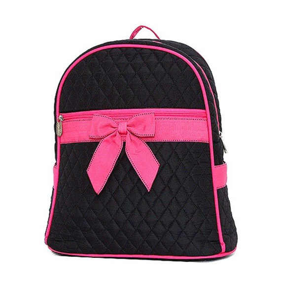 Quilted Black / Hot Pink Backpack Embroidered Personalized
