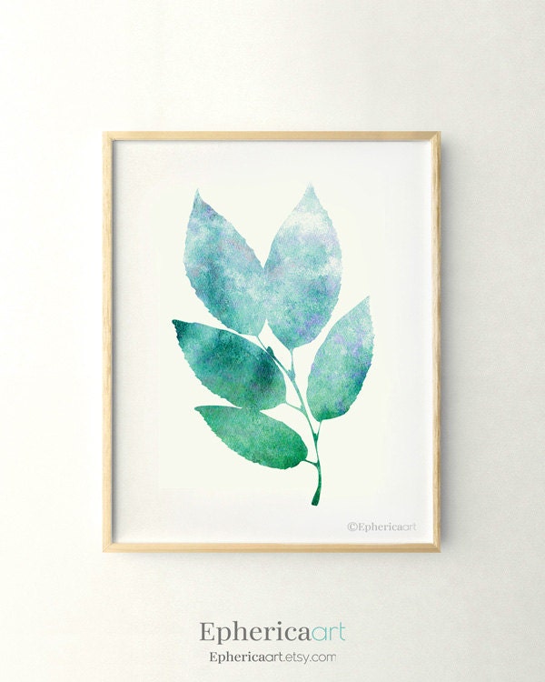 Blue green Leaves wall art Nature print Digital by EphericaArt
