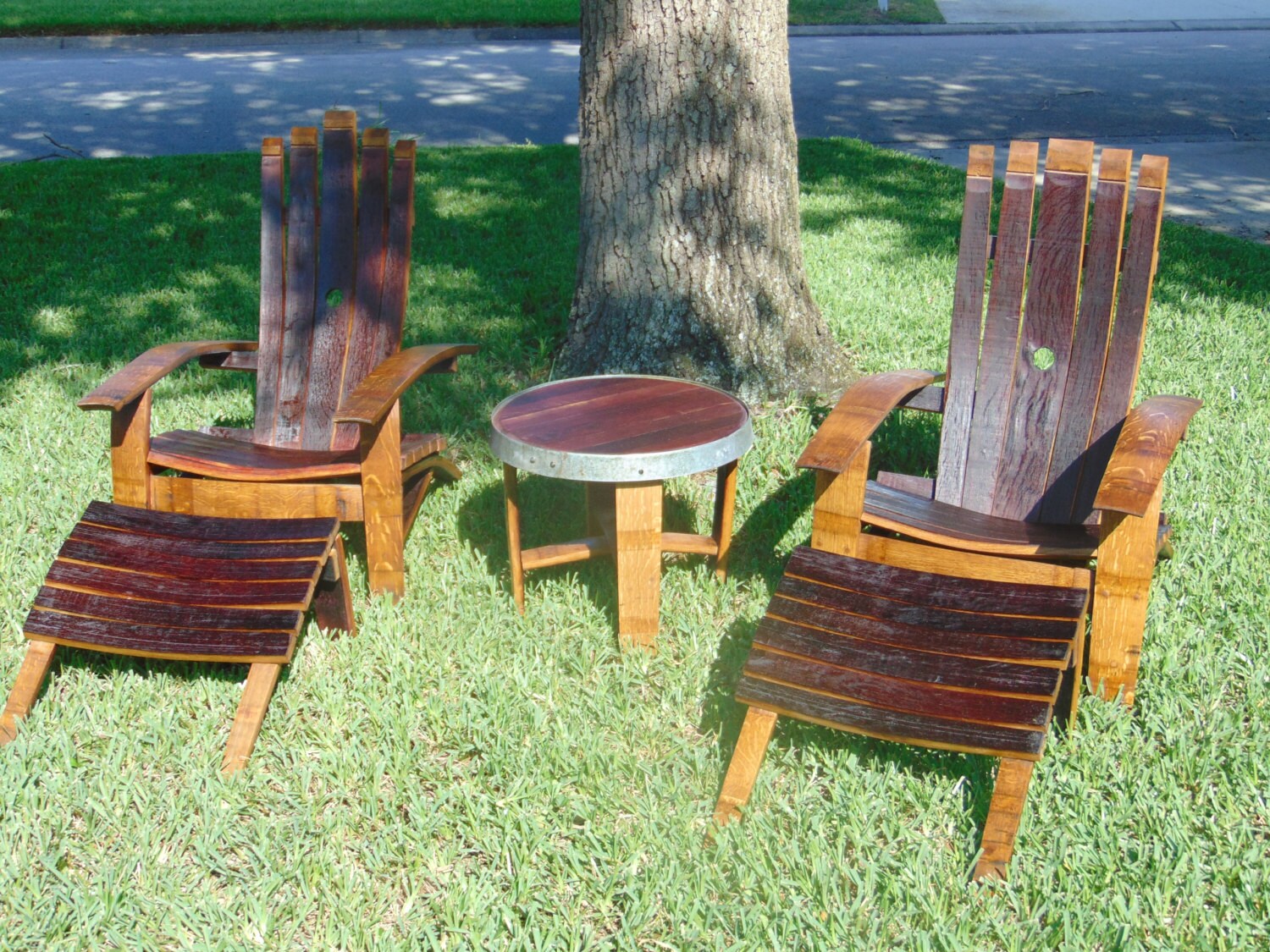 5 Piece Adirondack Chair set made from Reclaimed Wine Barrels