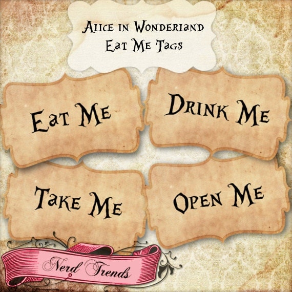 Alice in Wonderland Eat Me Labels, Wonderland Gift Tags, Printable