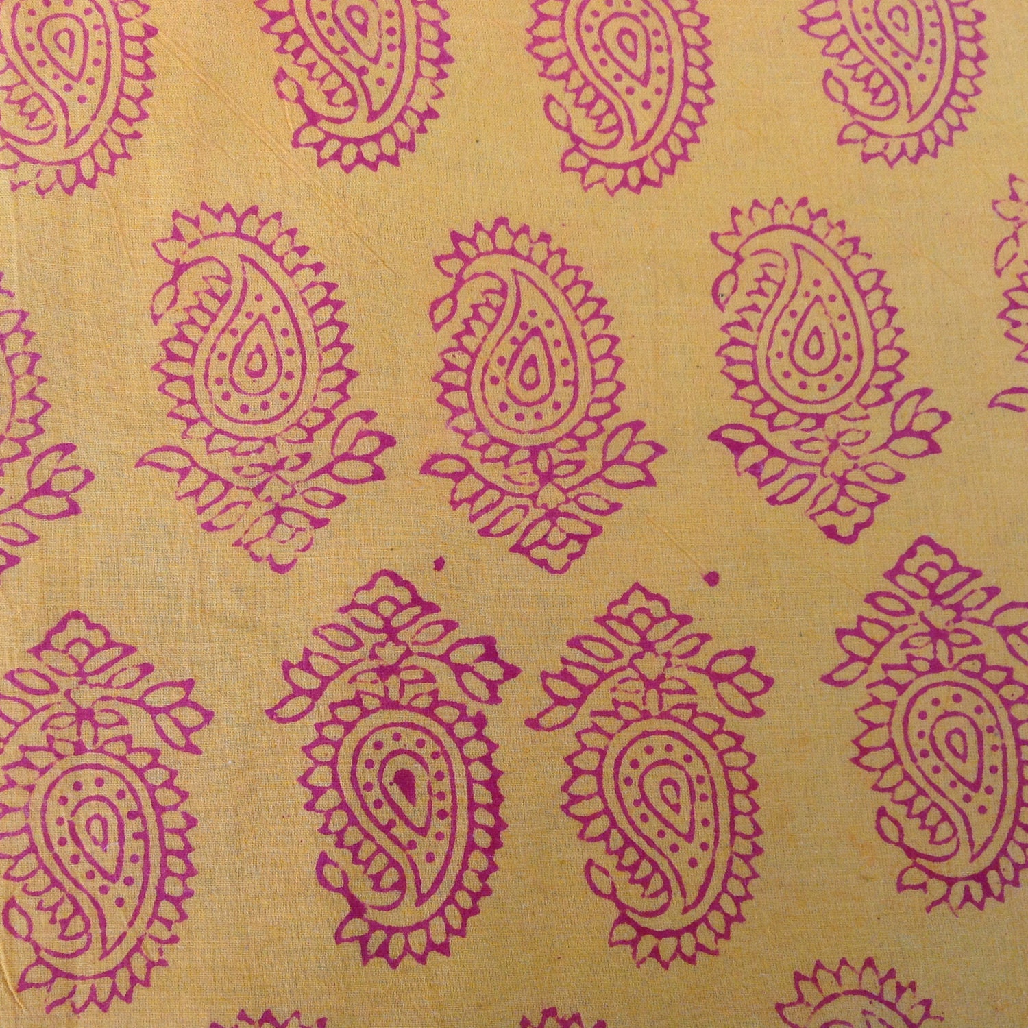 Indian Block Print paisley fabric yellow cotton fabric