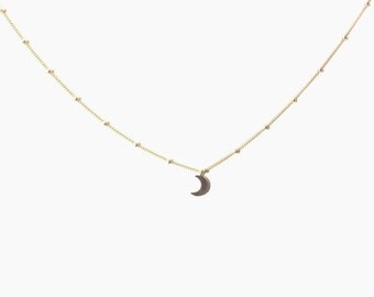 Tiny Gold Moon Necklace - Dainty Necklace Luna Necklace Boho Necklace Layering Necklace Tiny Moon Choker Satellite Chain