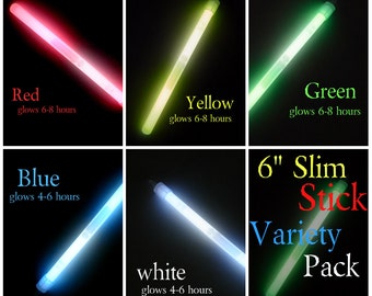 25-pack Slim Stick 6-inch Glowstick for crafts, weddings, Halloween, etc. Customize it! Good quality cheap glow stick. (50 cents each)
